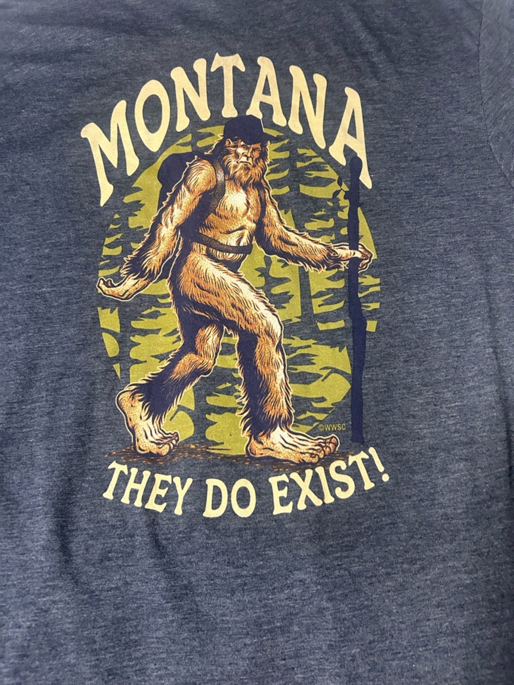 Gildan Softstyle T Shirt Men’s Large Heather Blue Montana Bigfoot Tshirt